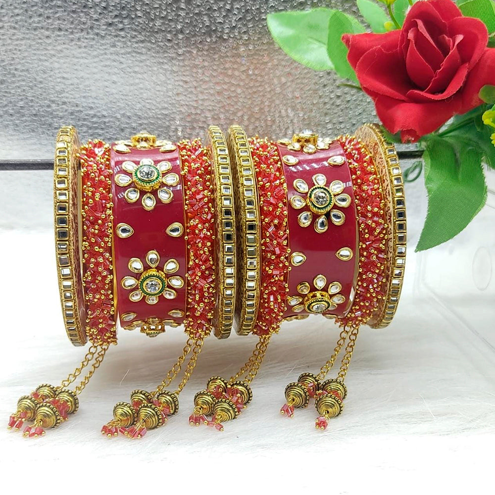 FS Collection Gold Plated Kundan Stone Acrylic Bangles