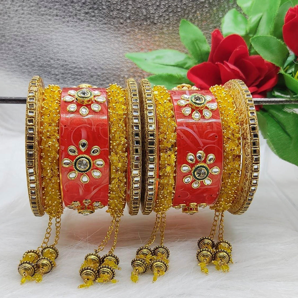 FS Collection Gold Plated Kundan Stone Acrylic Bangles