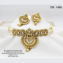 FS Collection Gold Plated Kundan Stone Temple Design Choker Necklace Set
