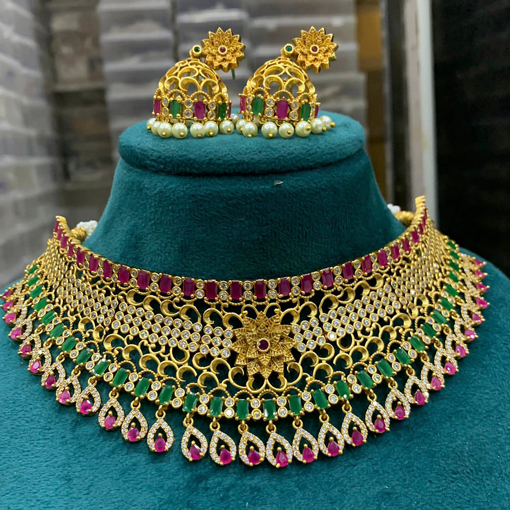 FS Collection Gold Plated AD Stone Necklace Set