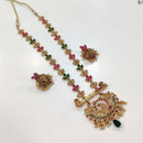 FS Collection Gold Plated Pota Stone Peacock Design Long Necklace Set