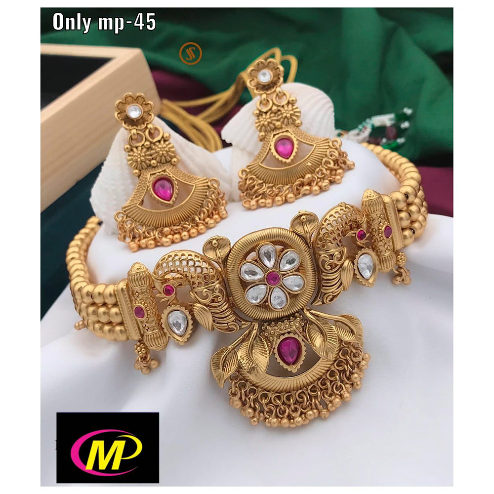 FS Collection Gold Plated Crystal Stone Choker Necklace Set