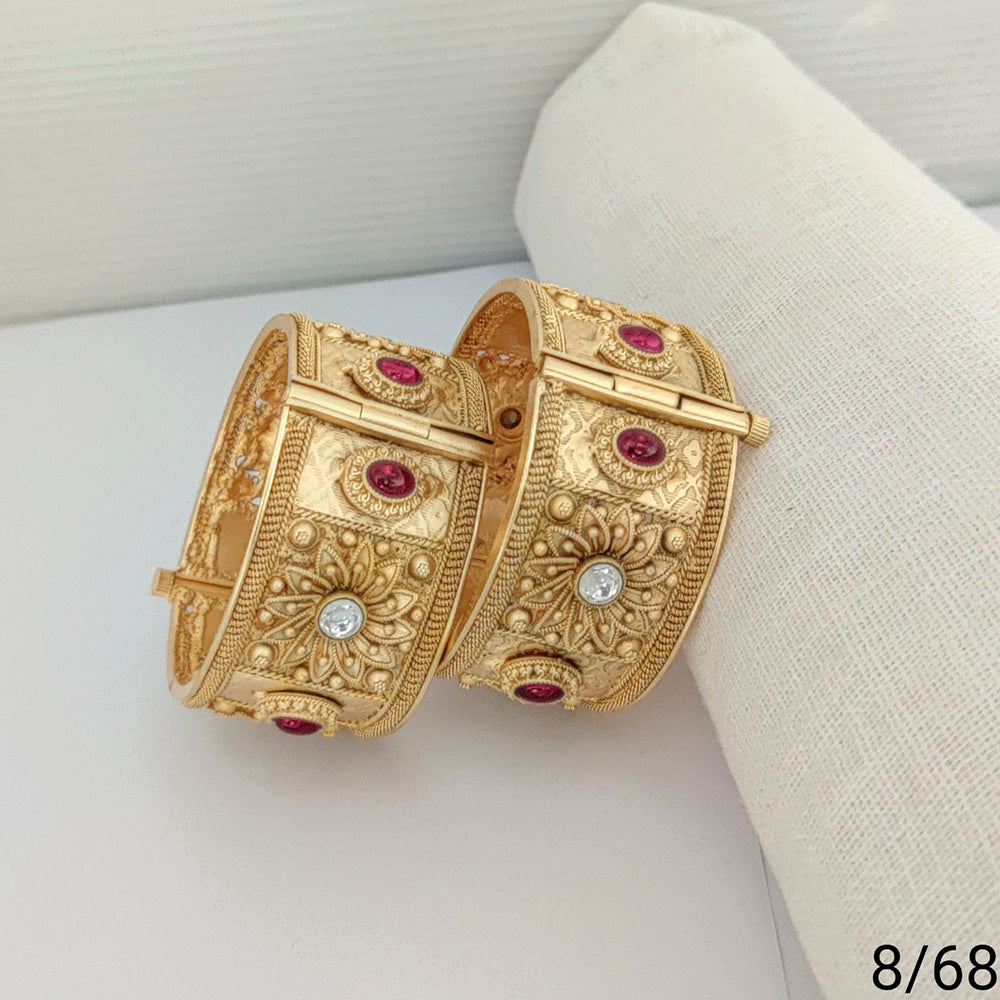 FS Collection Gold Plated Pota Stone Openable Bangles Set