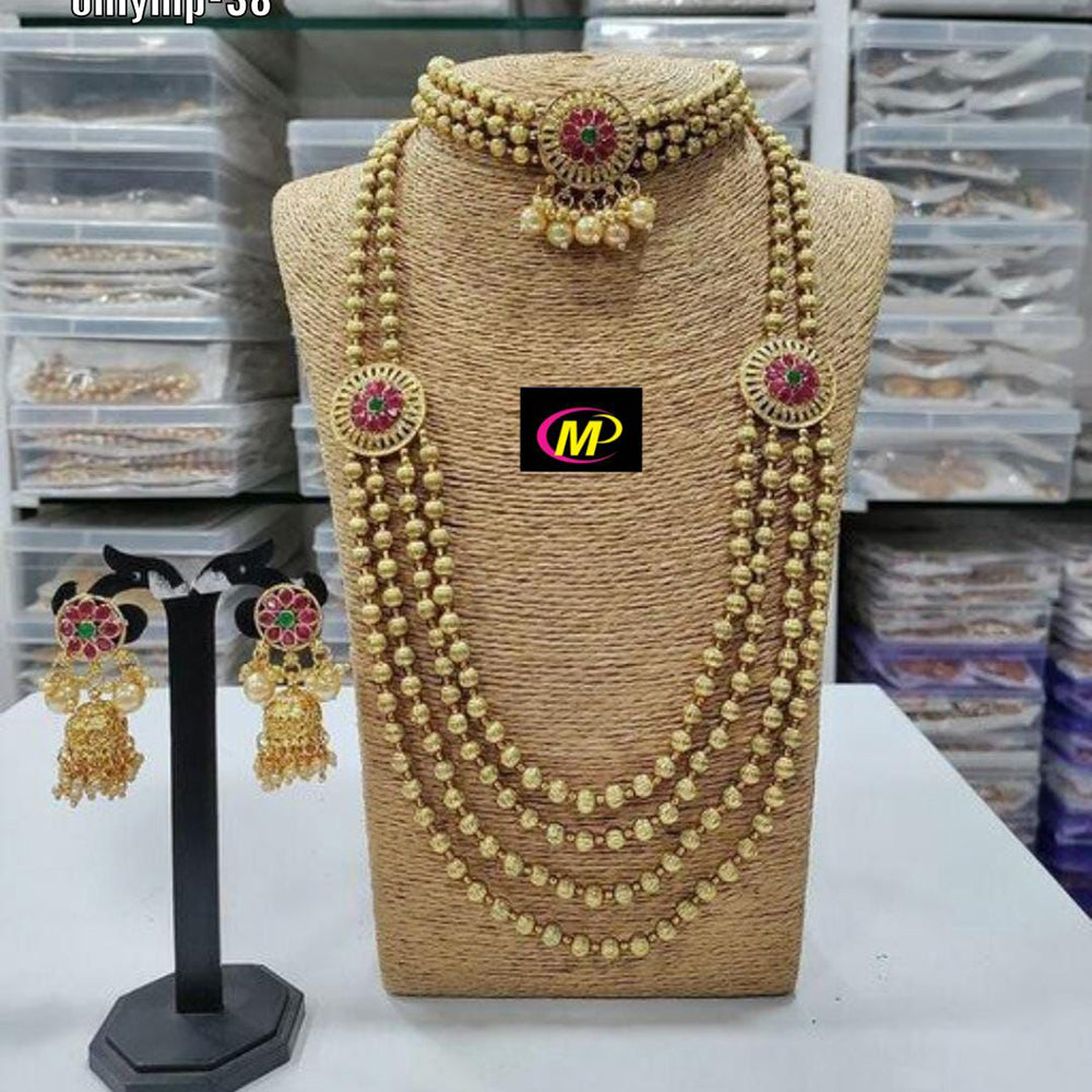 FS Collection Gold Plated Pota Stone Double Necklace Set