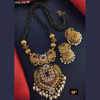 FS Collection Gold Plated Kundan Stone Long Necklace Set