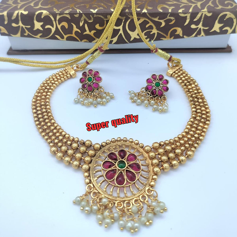 FS Collection Gold Plated Pota Stone Necklace Set