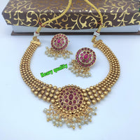 FS Collection Gold Plated Pota Stone Necklace Set