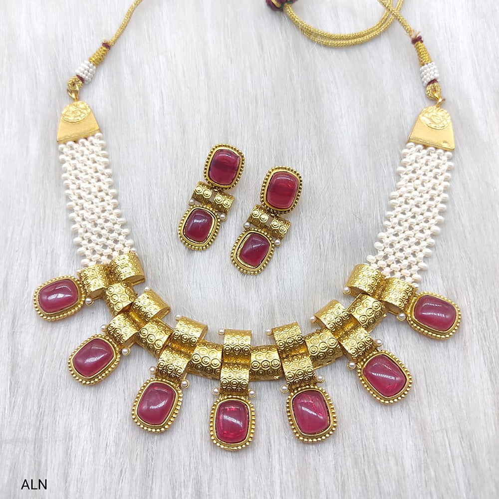 FS Collection Gold Plated Crystal Stone Necklace Set