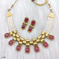 FS Collection Gold Plated Crystal Stone Necklace Set