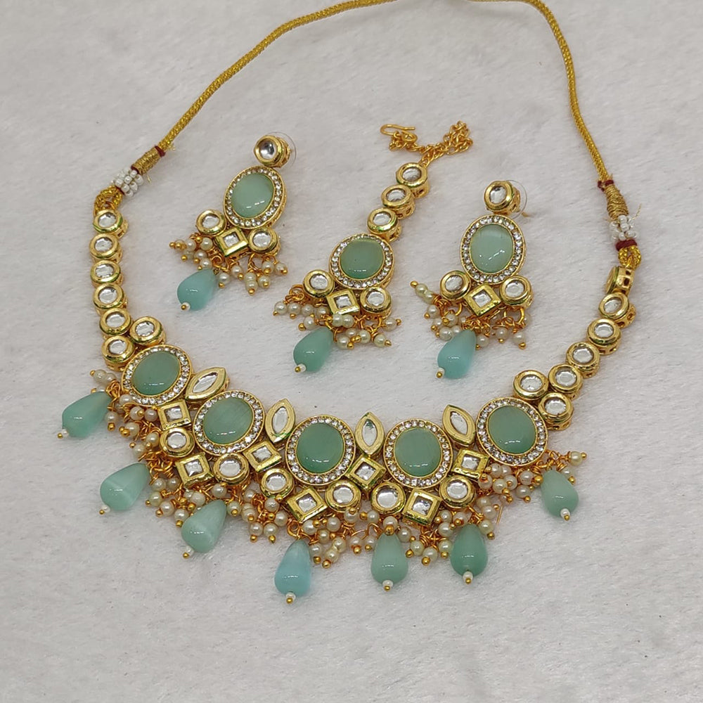 FS Collection Gold Plated Kundan Stone Necklace Set
