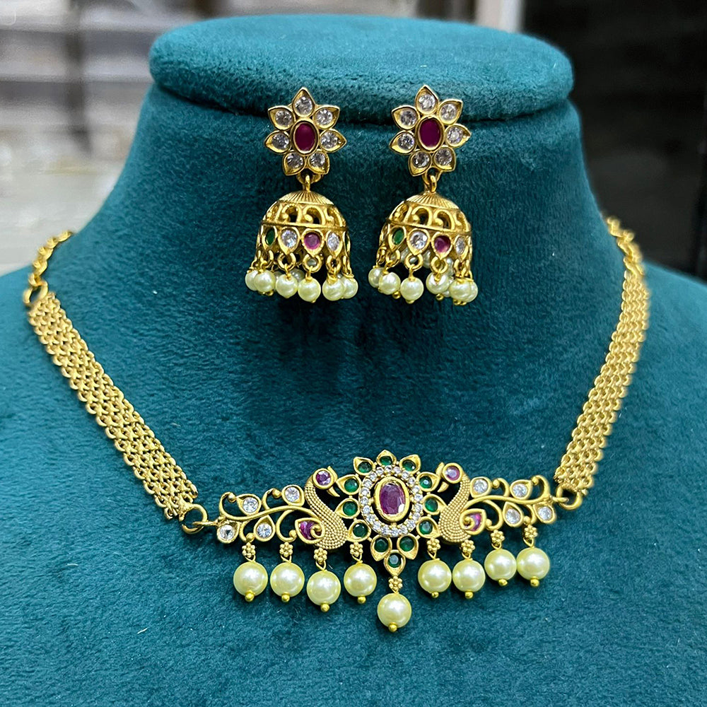 FS Collection Gold Plated Pota Stone Choker Necklace Set