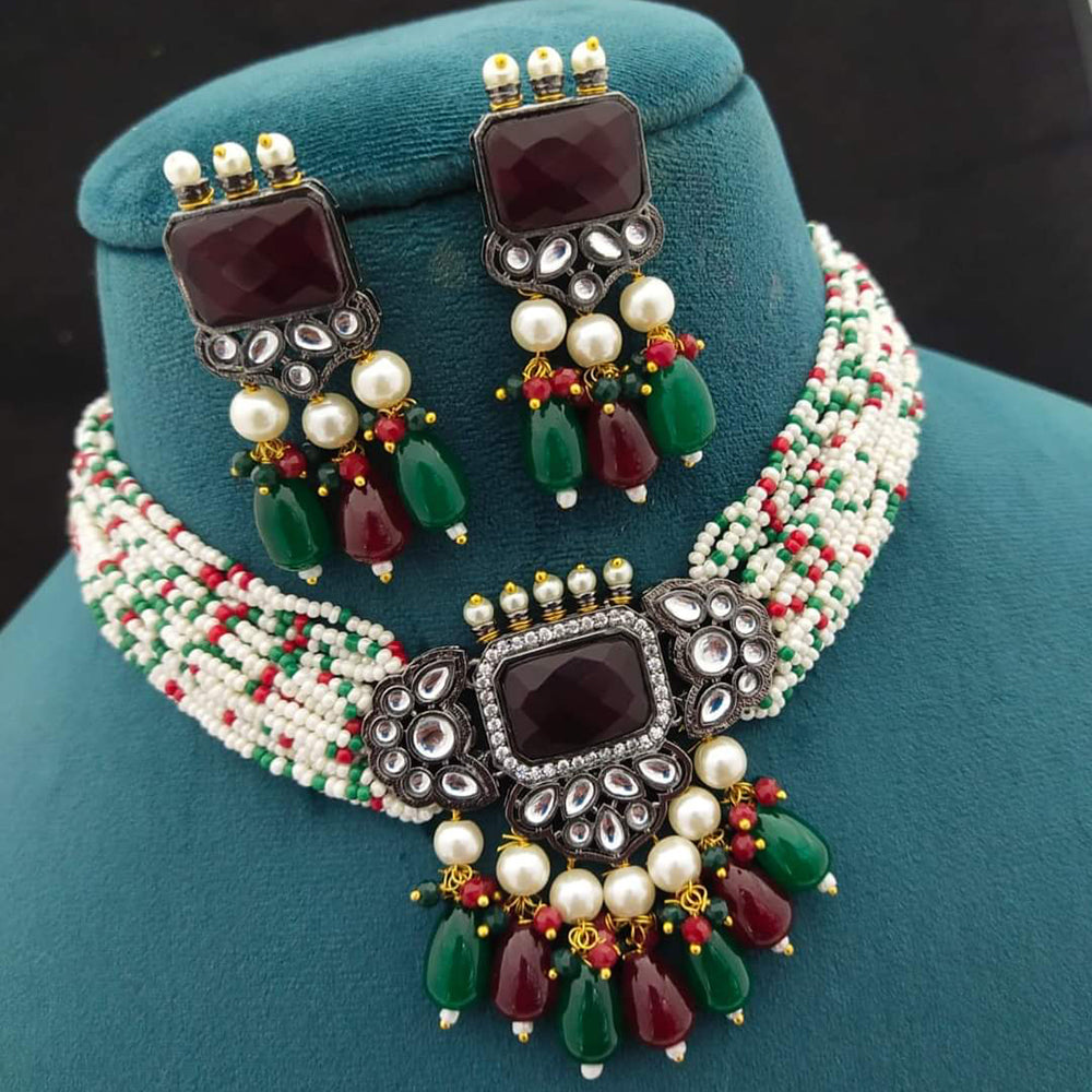 FS Collection Gold Plated Crystal & Beads Necklace Set