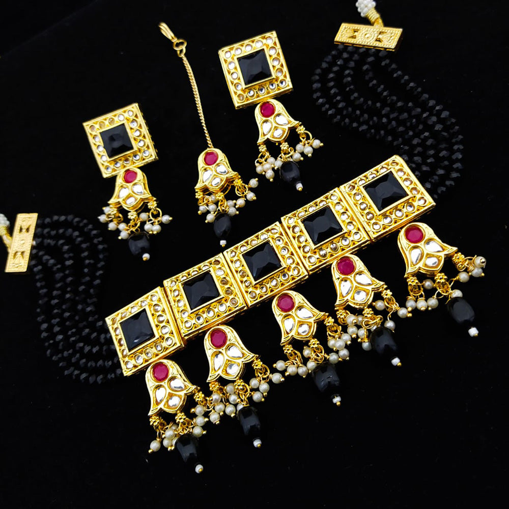 FS Collection Gold Plated Kundan & Beads Choker Necklace Set