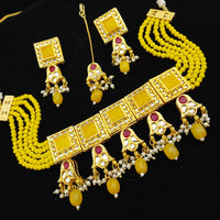 FS Collection Gold Plated Kundan & Beads Choker Necklace Set