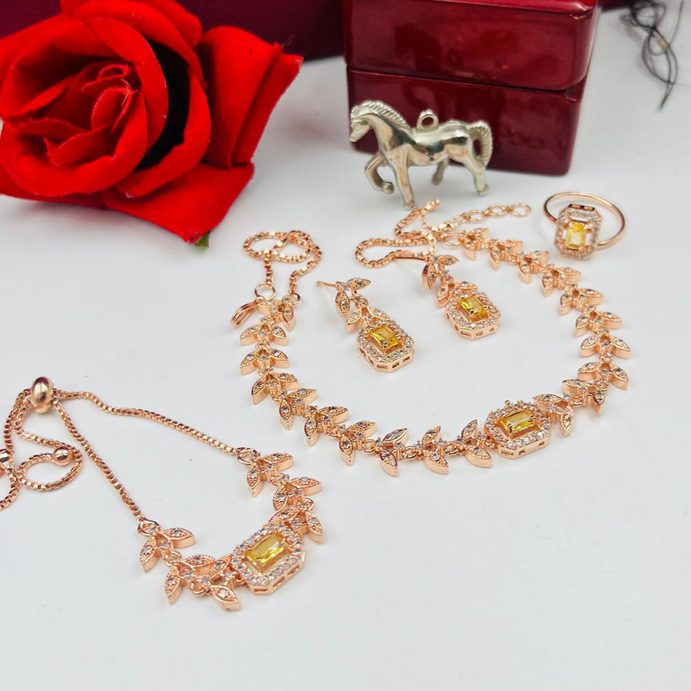 FS Collection Rose Gold Plated AD Stone Jewellery Combo