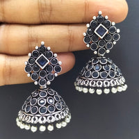 FS Collection Oxidised Plated Pota Stone Jhumki  Earrings