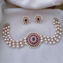 FS Collection Gold Plated Kundan & Pearls Choker Necklace Set
