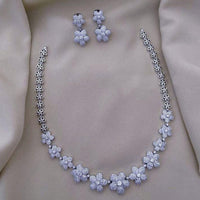 FS Collection Silver Plated AD Stone Necklace Set