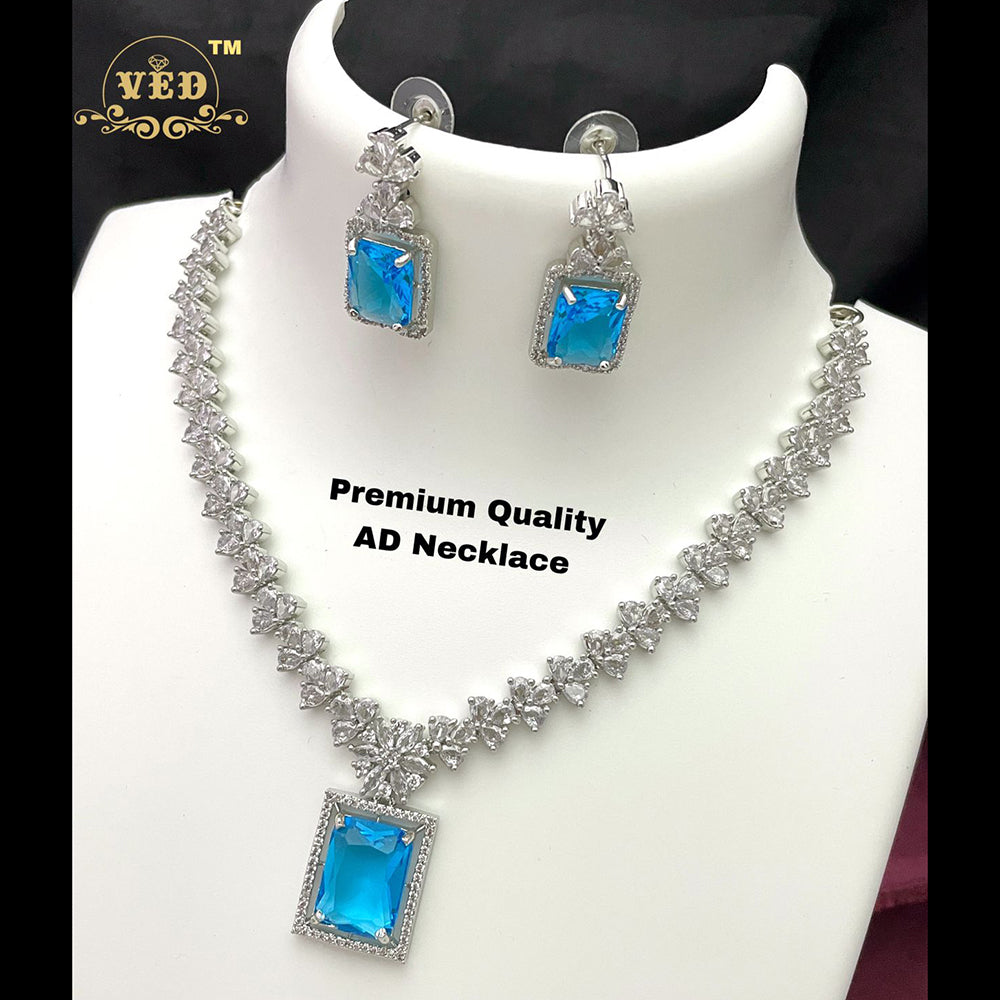 FS Collection Silver Plated AD Stone Necklace Set