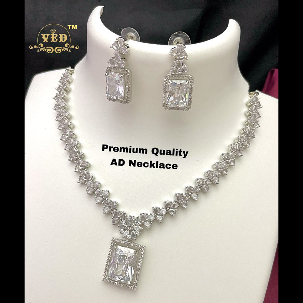 FS Collection Silver Plated AD Stone Necklace Set