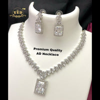 FS Collection Silver Plated AD Stone Necklace Set