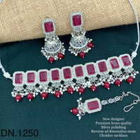 FS Collection Silver Plated Reverse AD & Monalisa Stone Choker Necklace Set