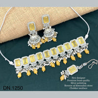 FS Collection Silver Plated Reverse AD & Monalisa Stone Choker Necklace Set