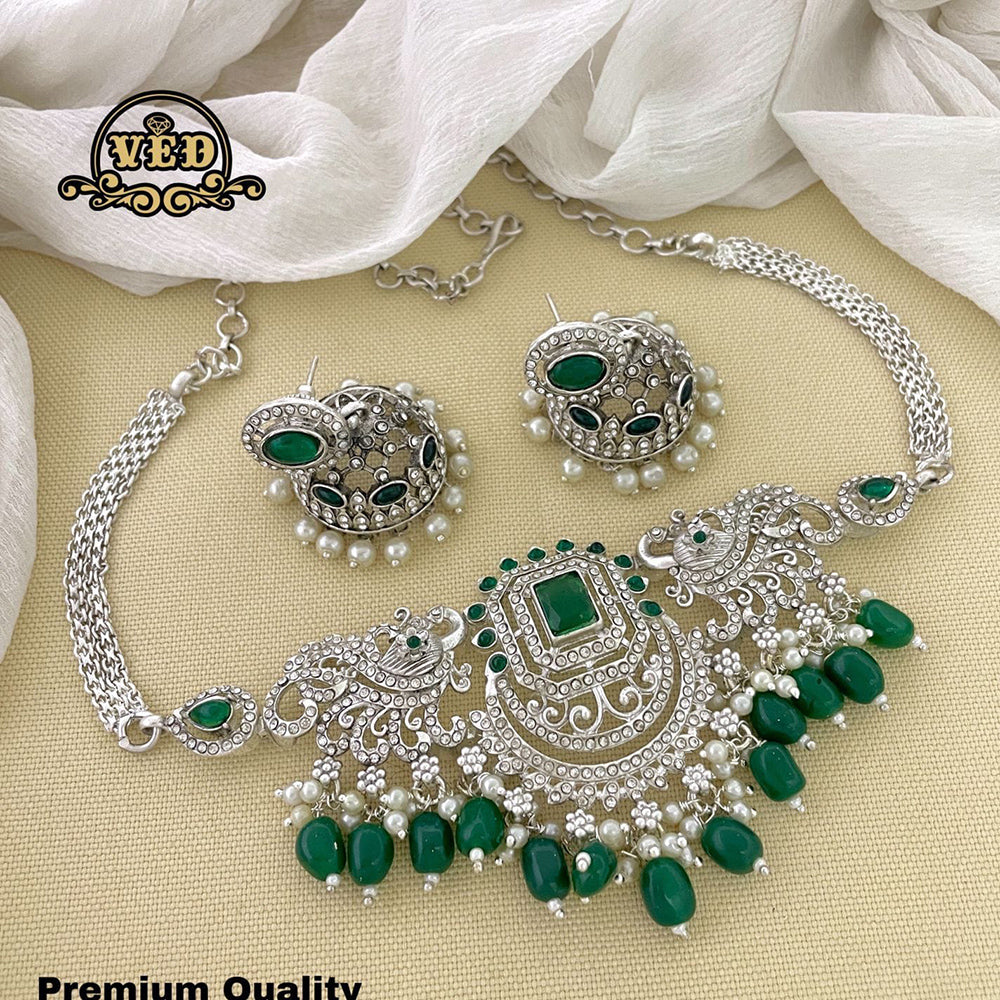 FS Collection Silver Plated AD Stone Choker Necklace Set