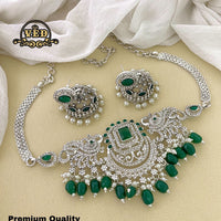 FS Collection Silver Plated AD Stone Choker Necklace Set