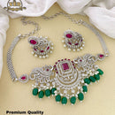 FS Collection Silver Plated AD Stone Choker Necklace Set