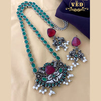 FS Collection Oxidised Plated Long Necklace Set