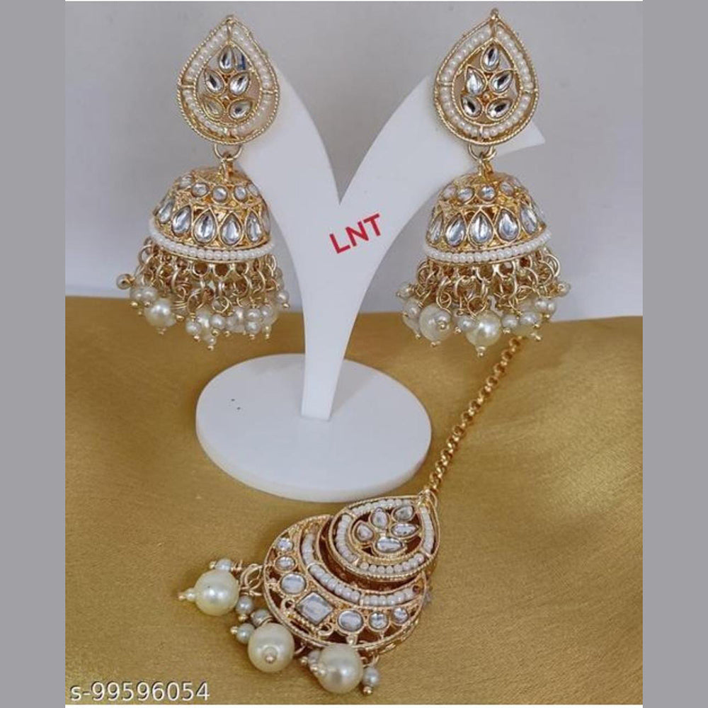 FS Collection Kundan Stone Dangler Earrings & Maangtikka Set