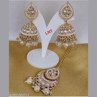 FS Collection Kundan Stone Dangler Earrings & Maangtikka Set