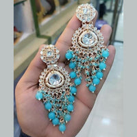 FS Collection Gold Plated Kundan Stone Dangler Earrings