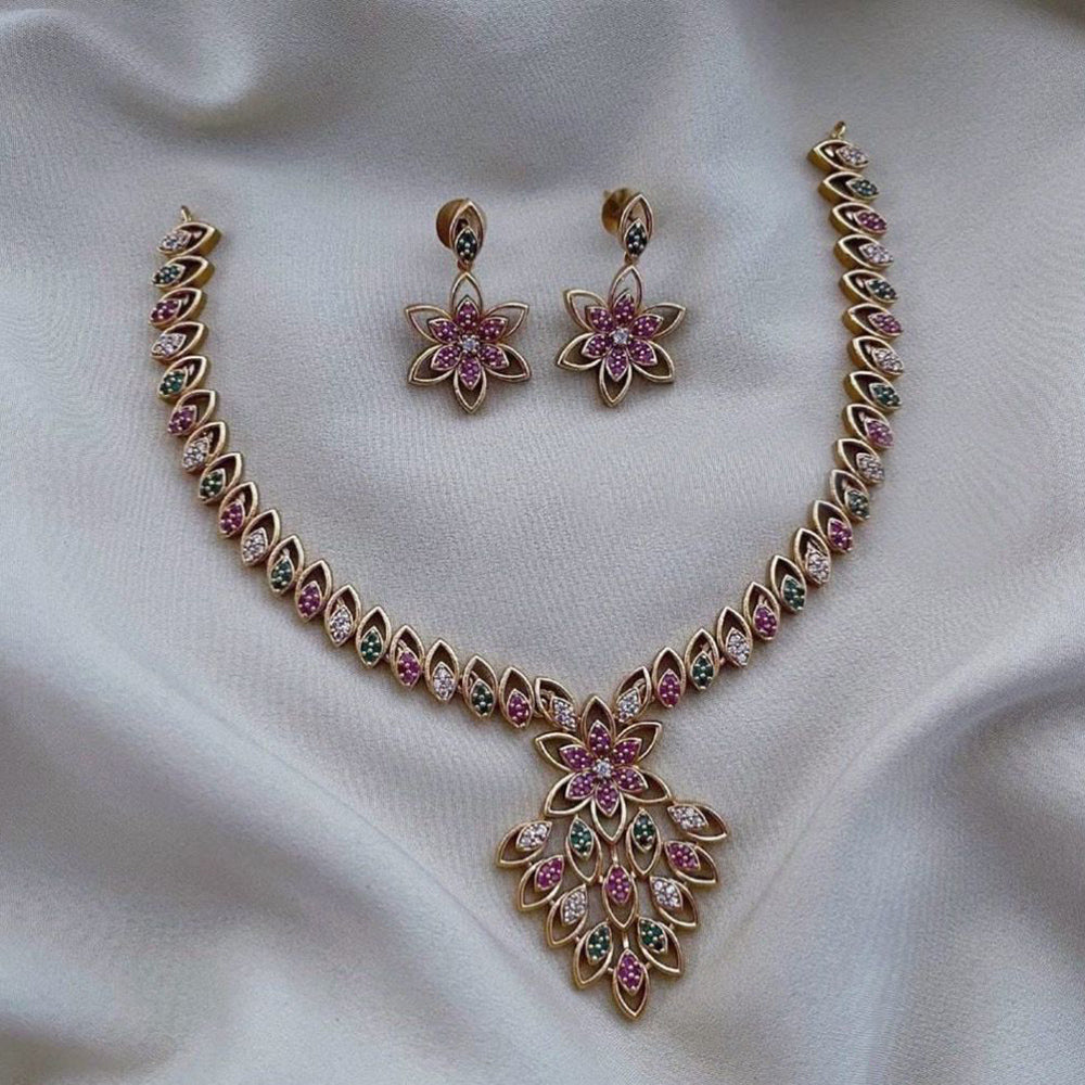 FS Collection Gold Plated AD Stone Necklace Set
