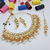 FS Collection Gold Plated Kundan Stone Necklace Set