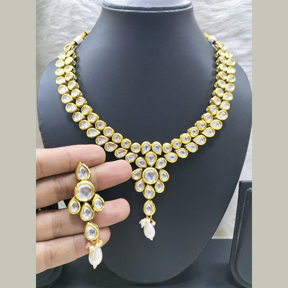 FS Collection Gold Plated Kundan Stone Necklace Set