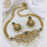 FS Collection Gold Plated AD Stone Choker Necklace Set