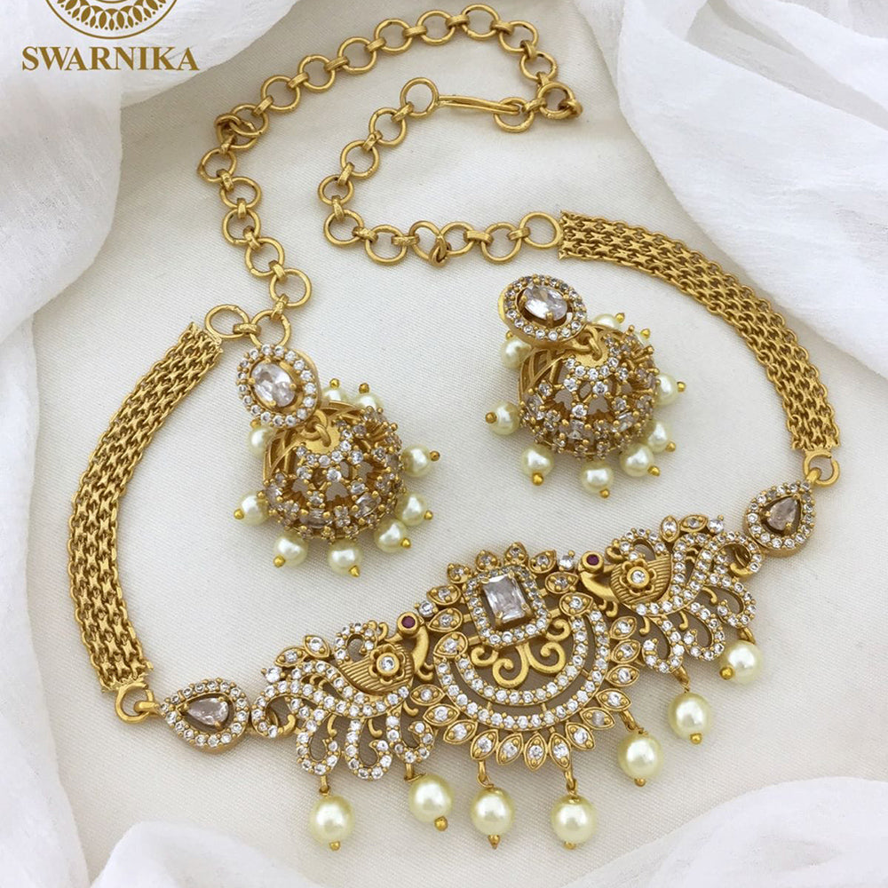 FS Collection Gold Plated AD Stone Choker Necklace Set