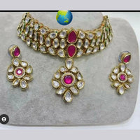FS Collection Gold Plated Kundan Stone Necklace Set