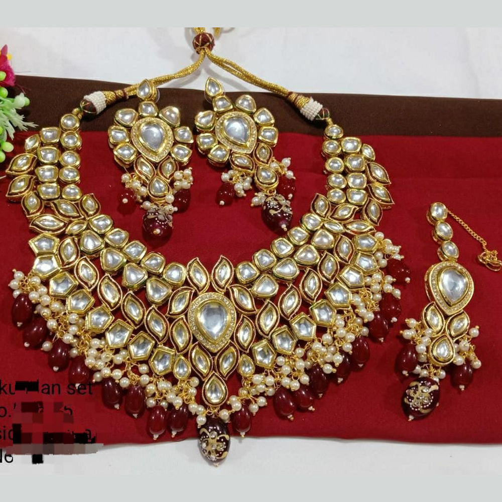 FS Collection Gold Plated Kundan Stone Necklace Set