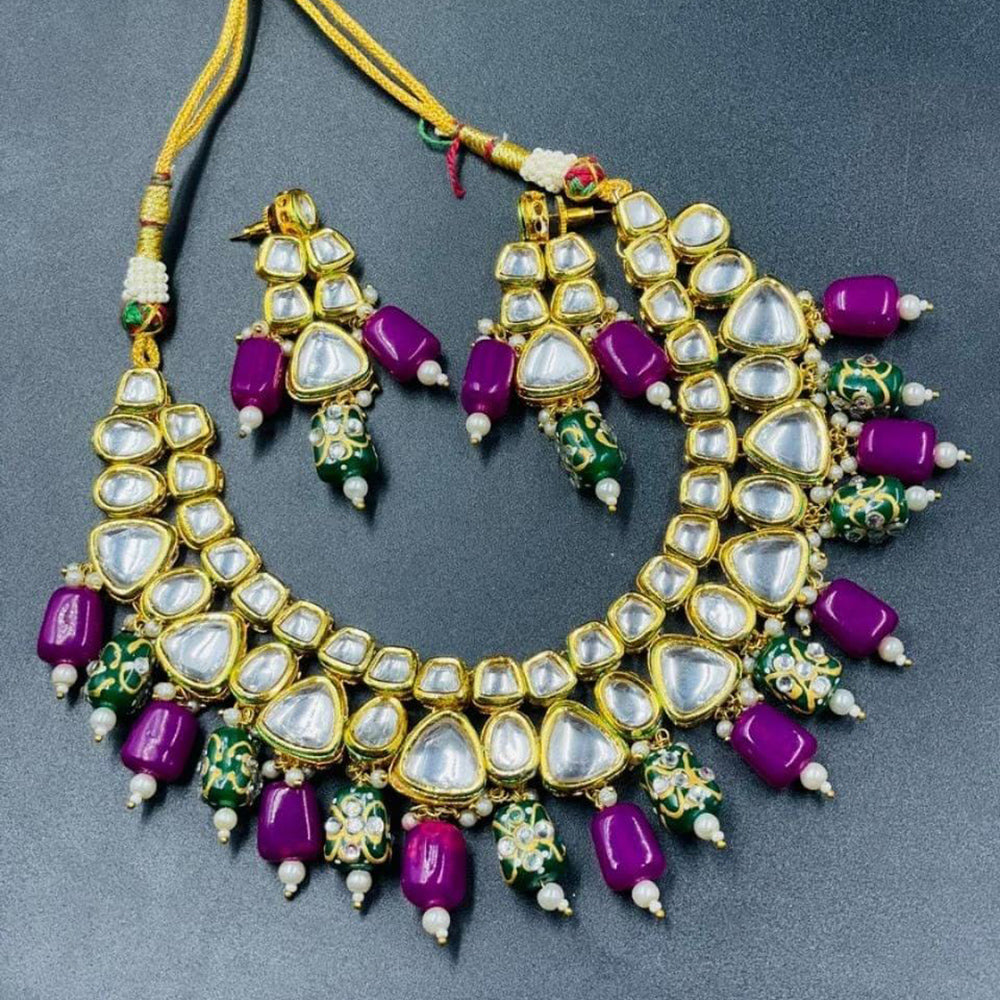 FS Collection Gold Plated Kundan Stone Necklace Set