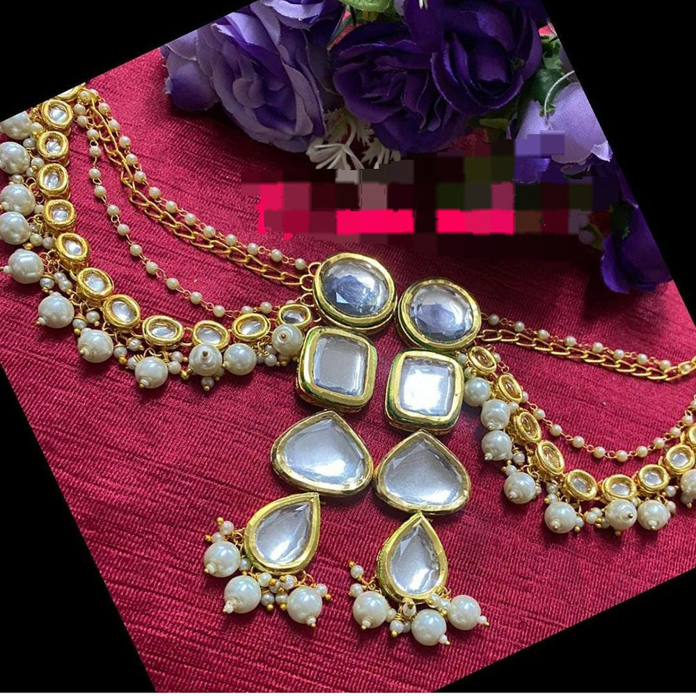 FS Collection Gold Plated Kundan Kanchain Earrings