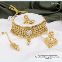 FS Collection Gold Plated Rajwadi Style Kundan Choker Necklace Set