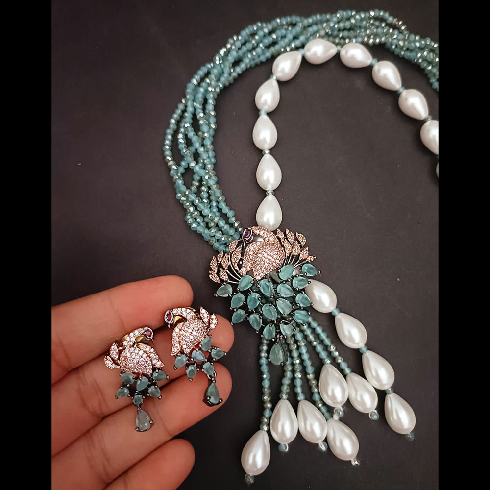 FS Collection Gold Plated Pearl Peacock Necklace Set