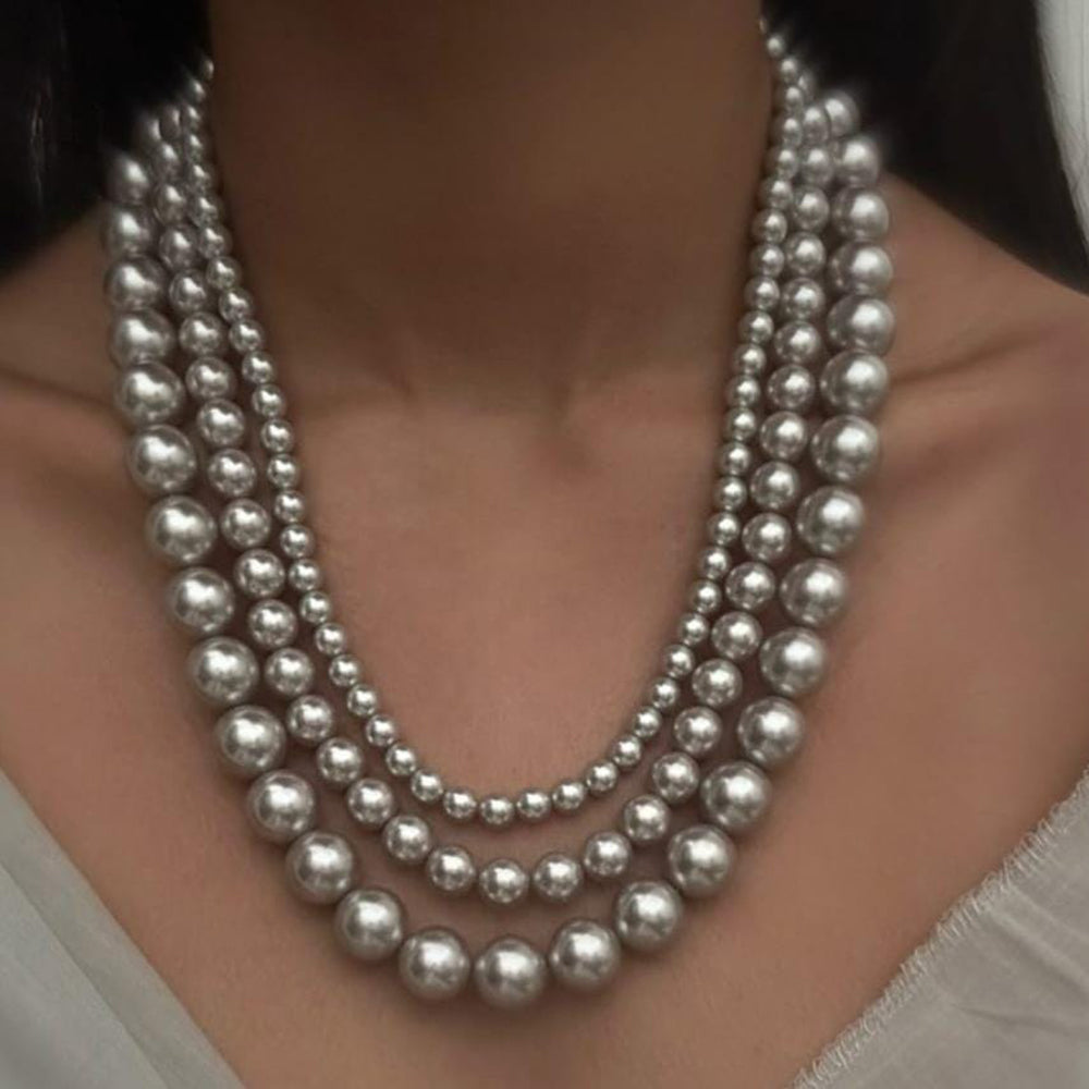 FS Collection Pearls 3 layer Long Necklace Set