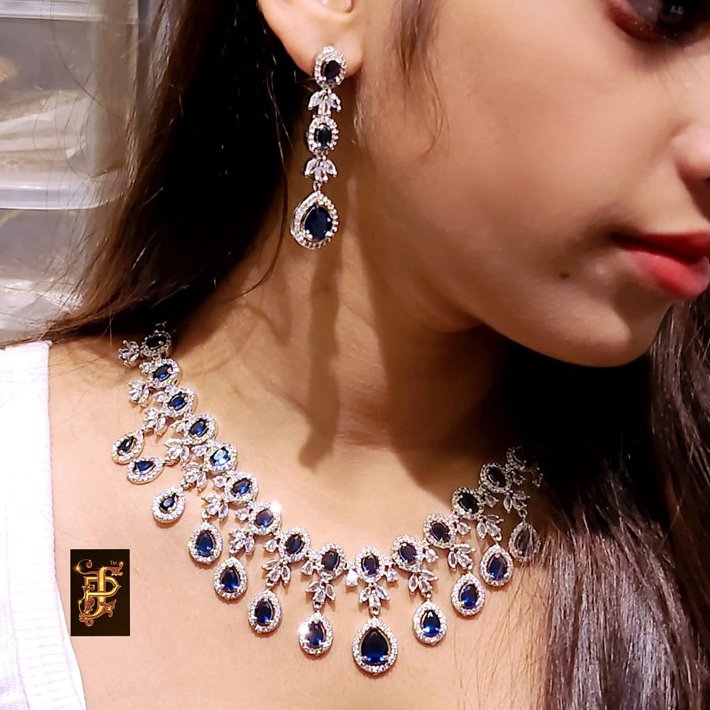 FS Collection Silver Plated AD Stone Necklace Set