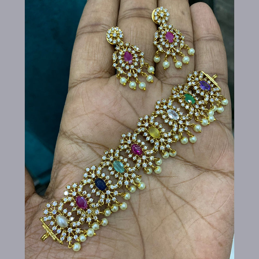 FS Collection Gold Plated Pota Stone Necklace Set
