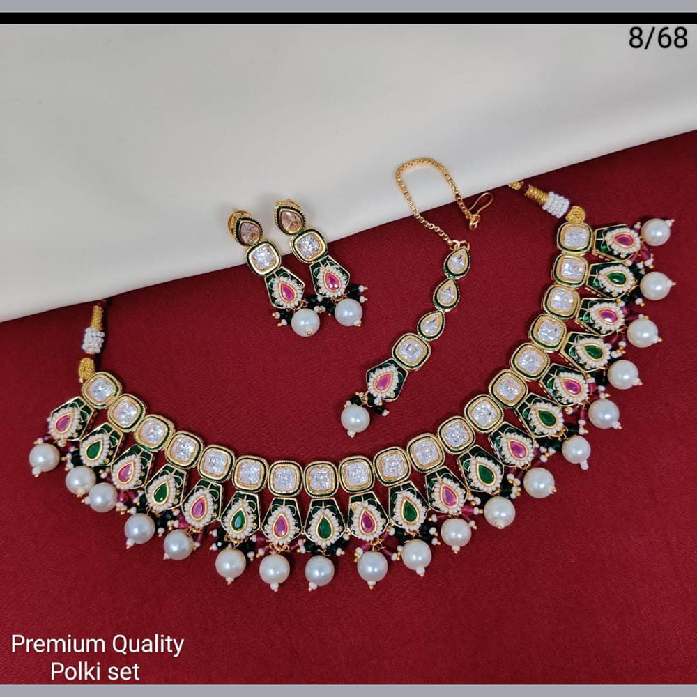 FS Collection Gold Plated Kundan Necklace Set