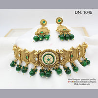 FS Collection Gold Plated Pota Stone Choker Necklace Set